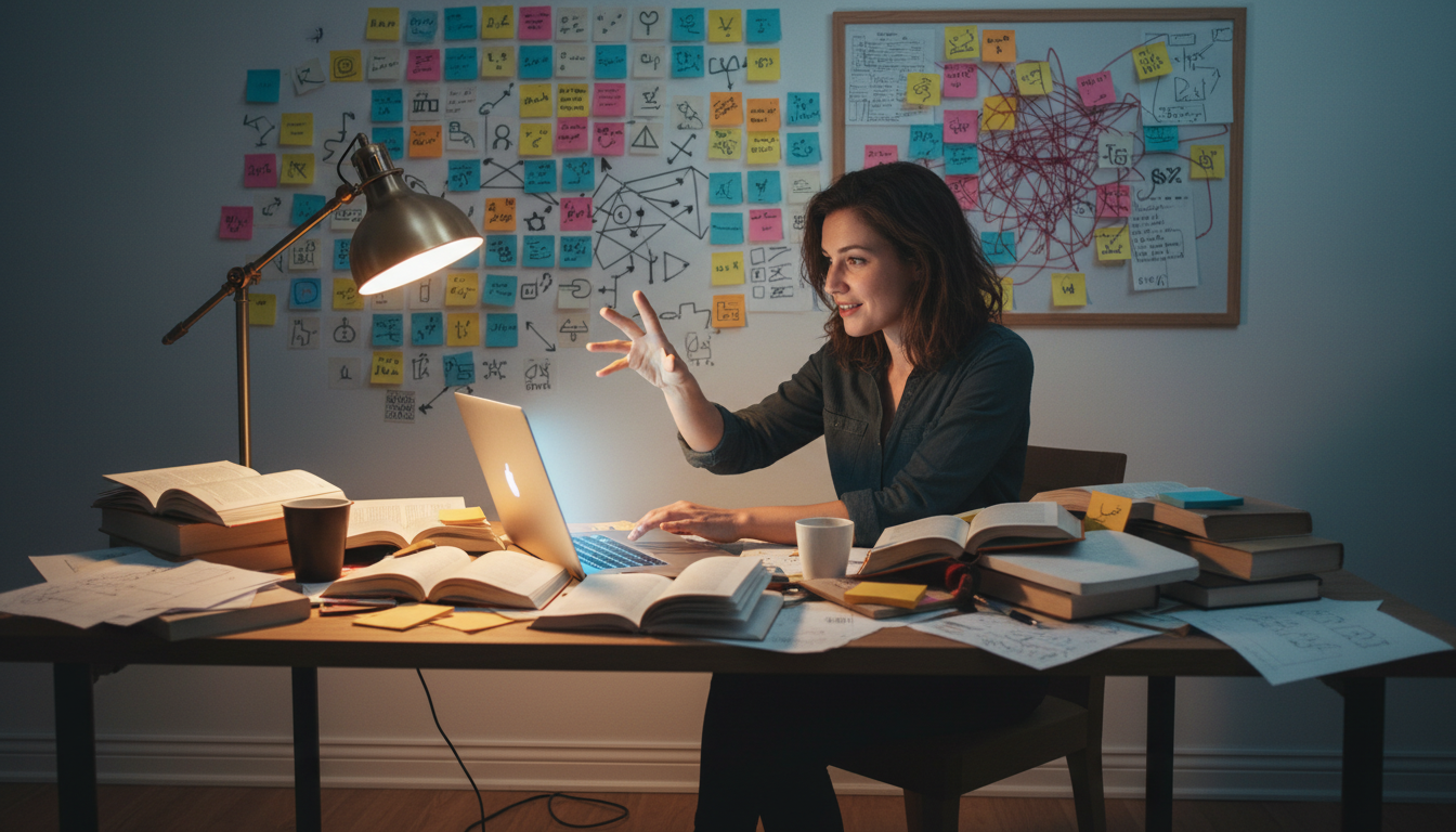 Femme frappée par une idée soudaine à son bureau