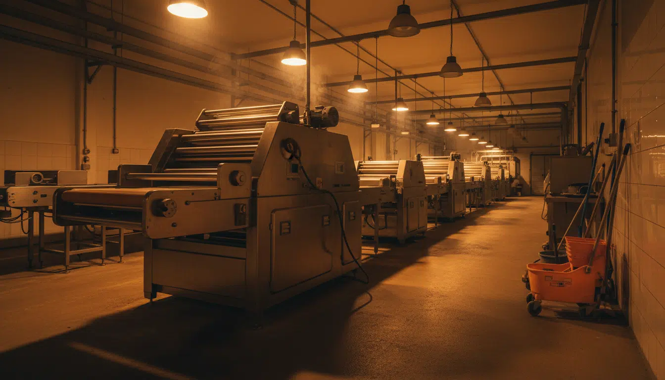 Laminoir industriel à pâte dans une usine agroalimentaire