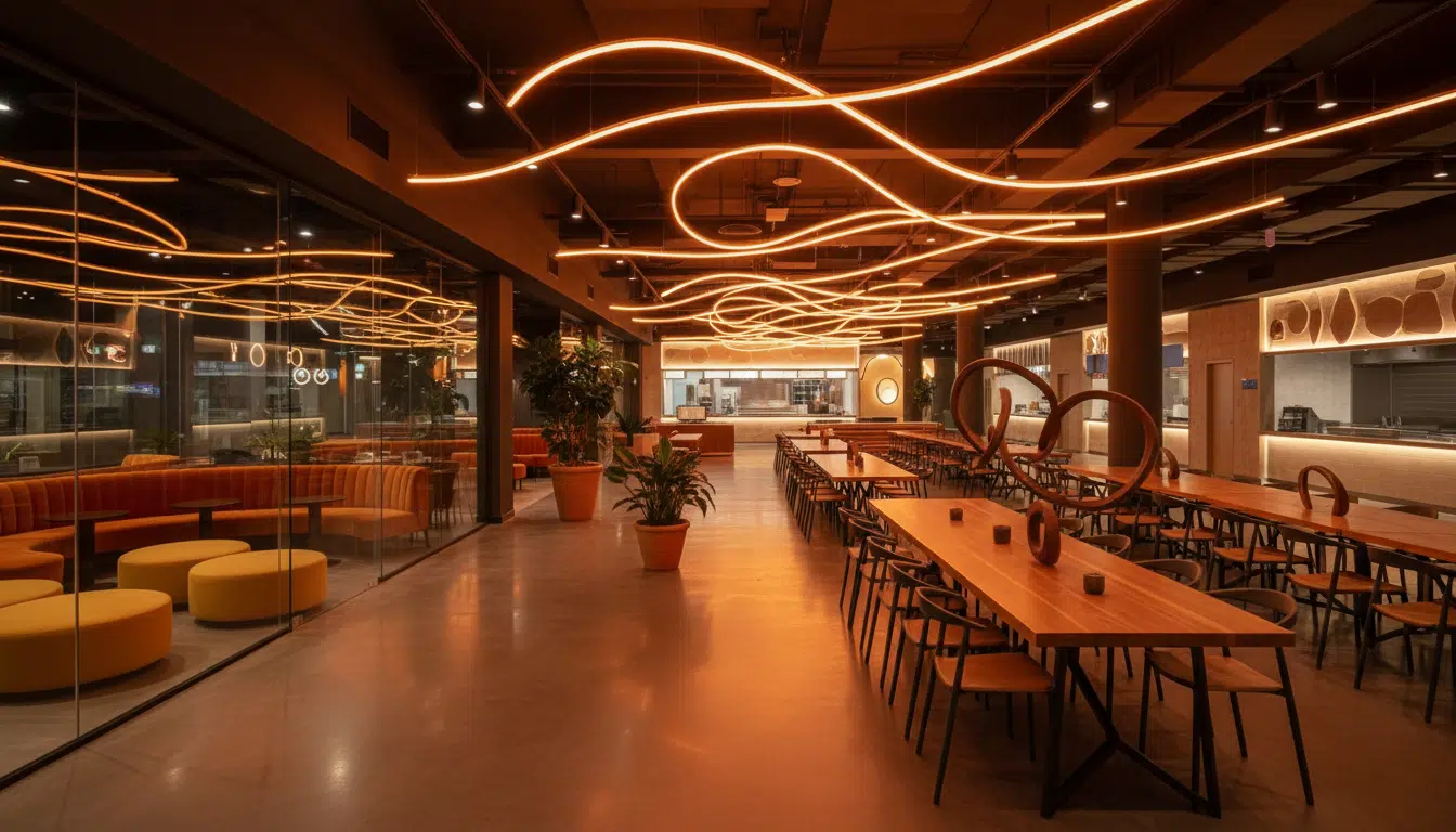 Intérieur d'un food-court moderne avec salle séparée