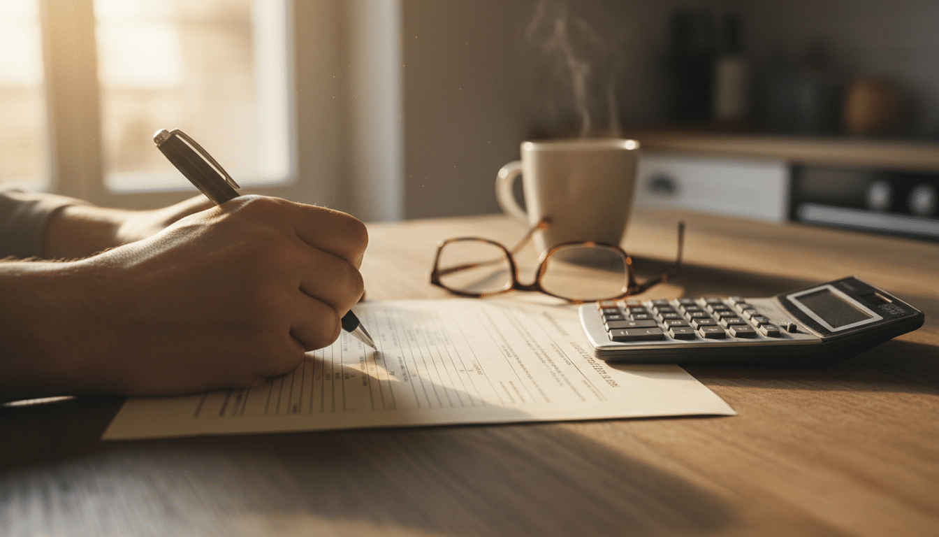 Avis d'imposition et calculatrice sur une table