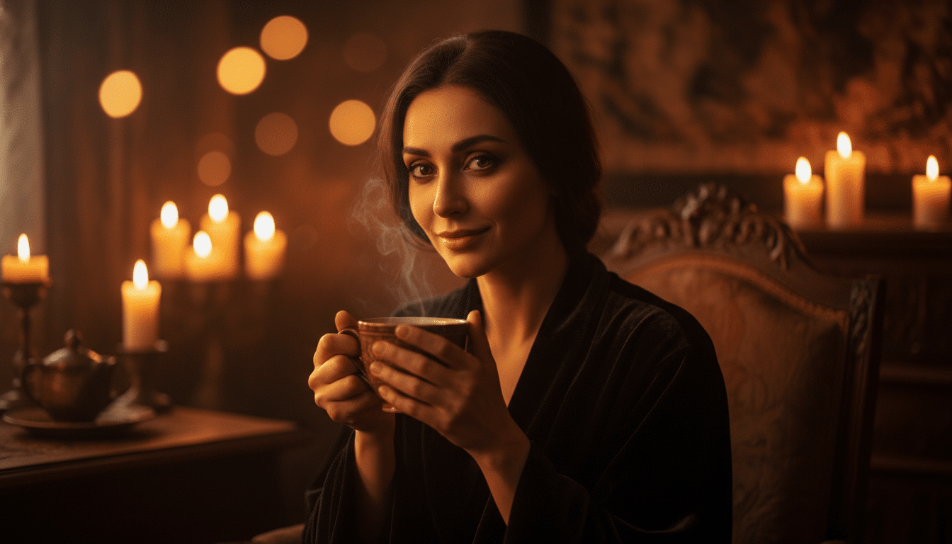 Femme mystérieuse et sensible à la lueur de bougies