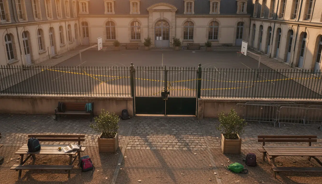 Cour de lycée vide après confinement sécuritaire