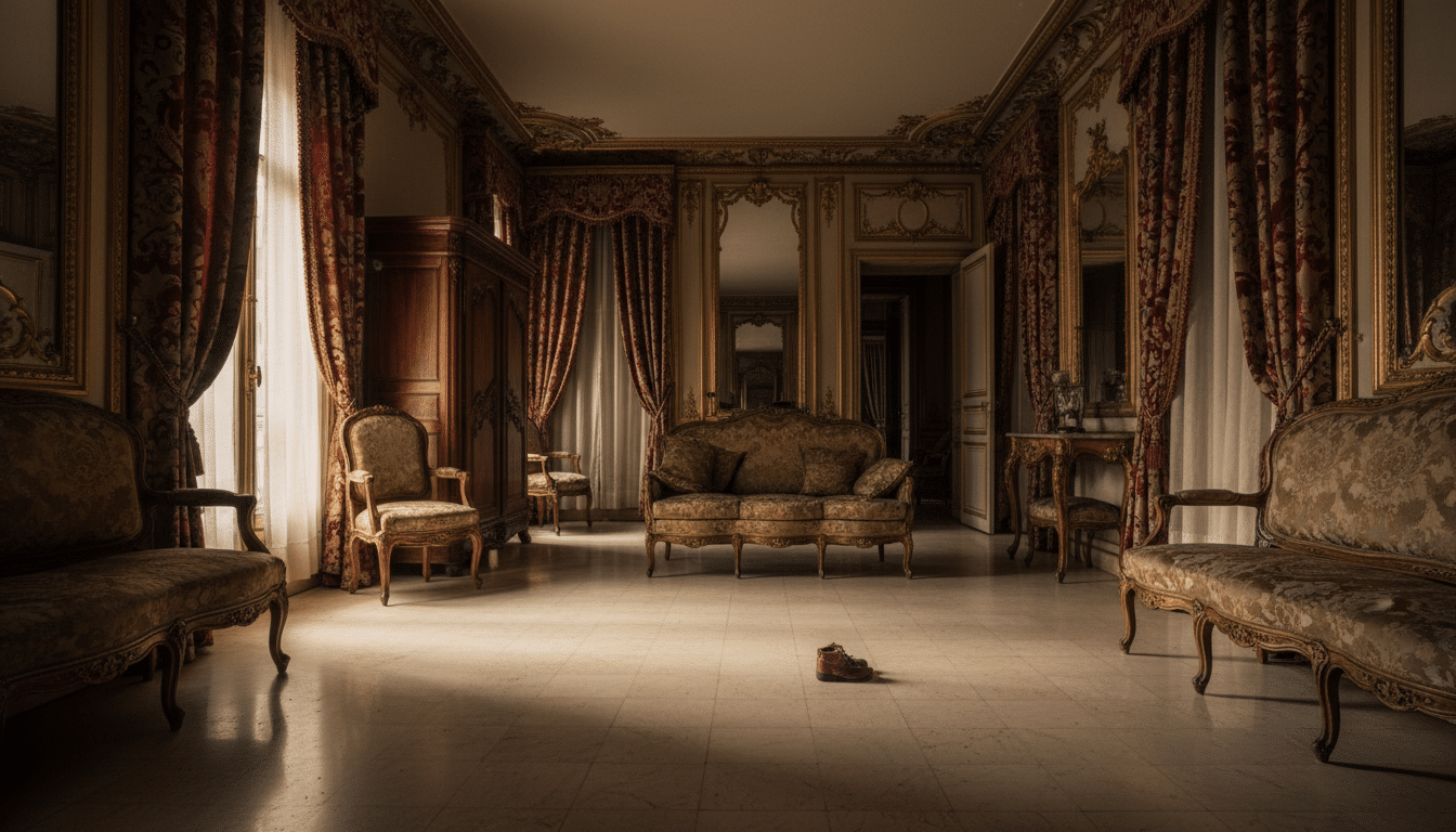 Intérieur d'un appartement bourgeois parisien sombre et luxueux