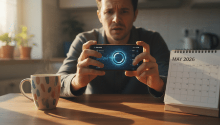 Personne consultant son application bancaire sur smartphone en mai 2026