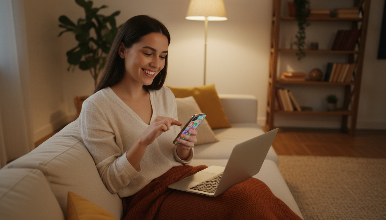 Femme envoyant de l'argent via une application de paiement mobile