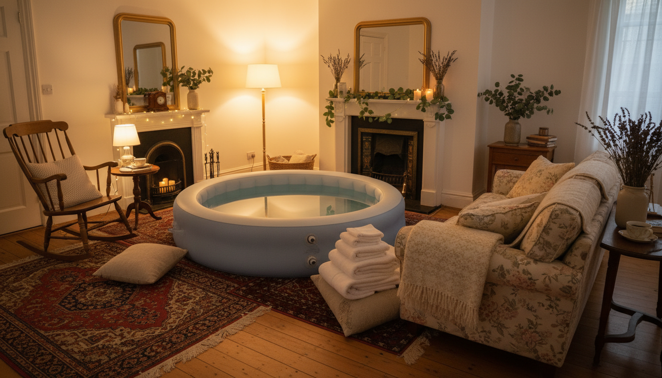 Salon britannique préparé pour un accouchement à domicile