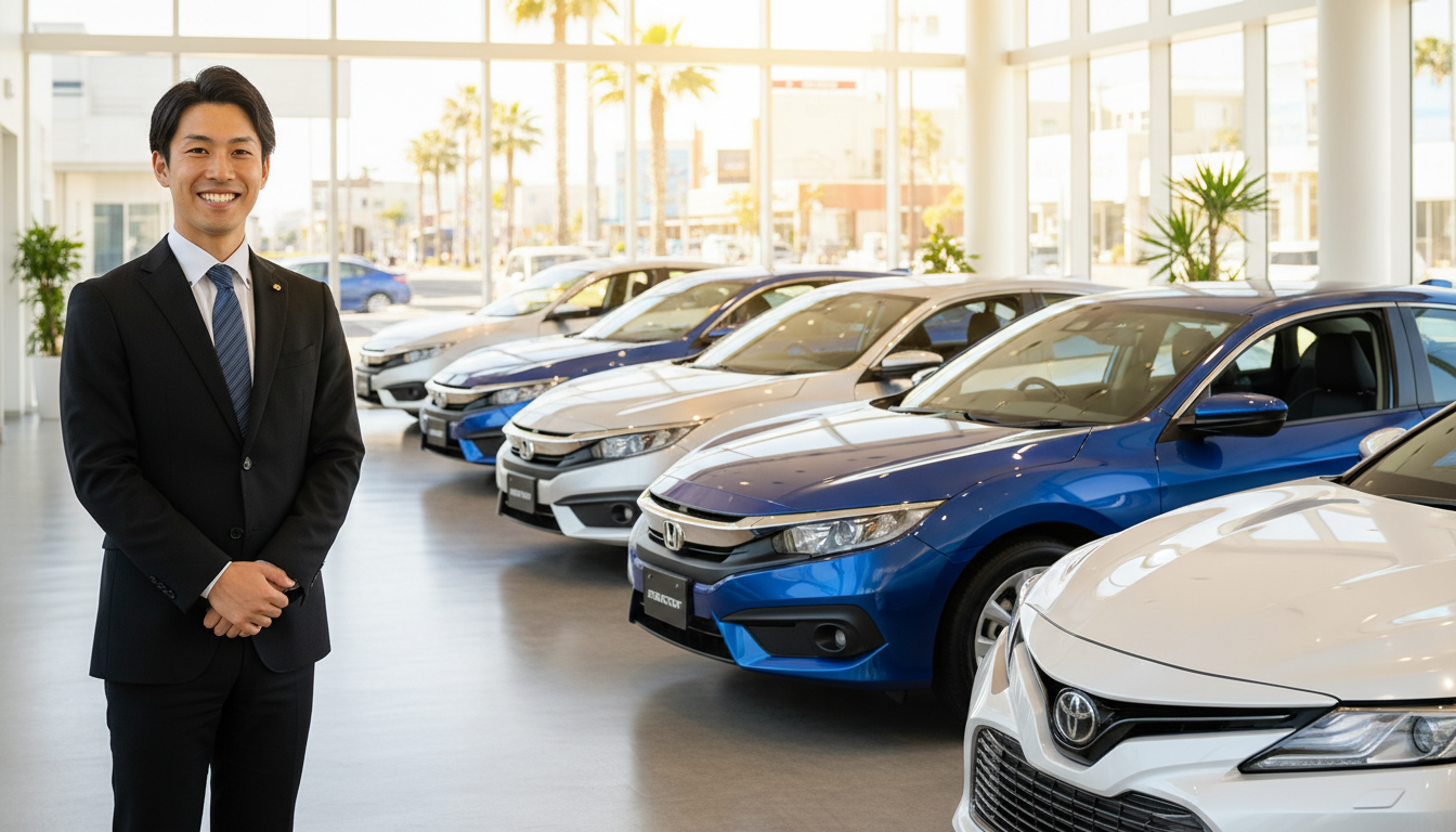 Showroom avec des voitures Honda et Toyota neuves