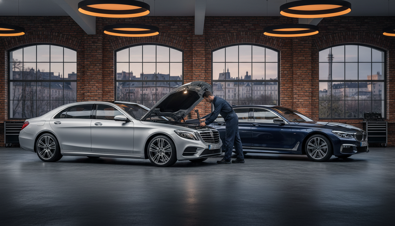 Mercedes et BMW dans un garage premium