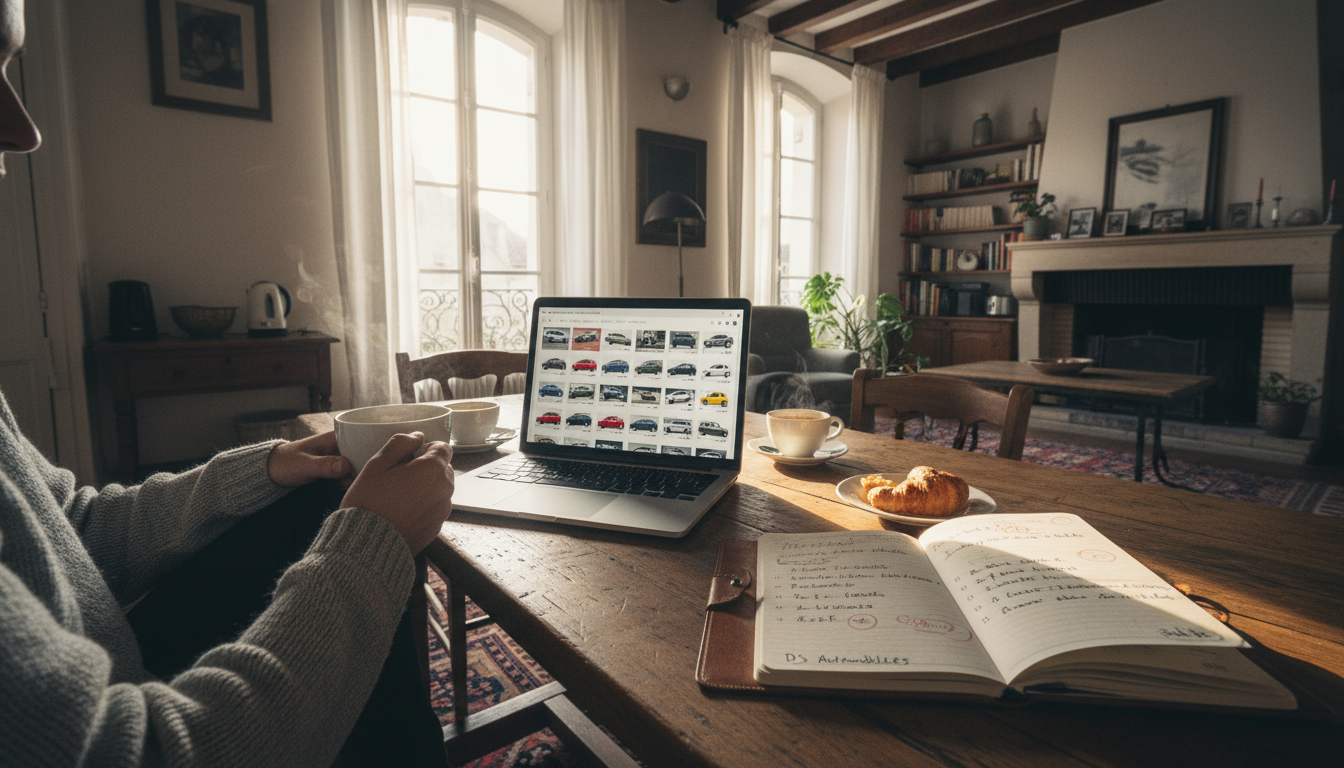 Personne comparant des voitures sur un ordinateur portable