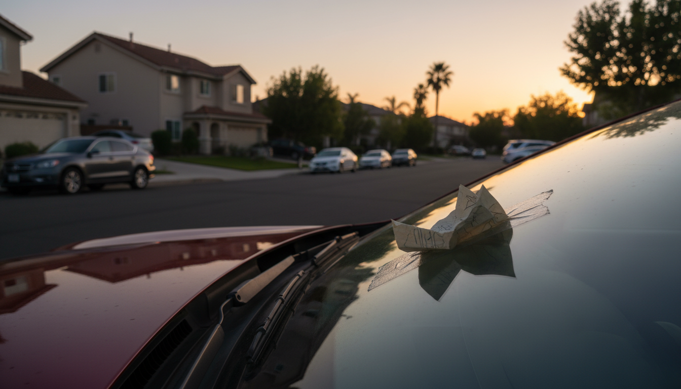 Mot anonyme scotché sur un pare-brise de voiture