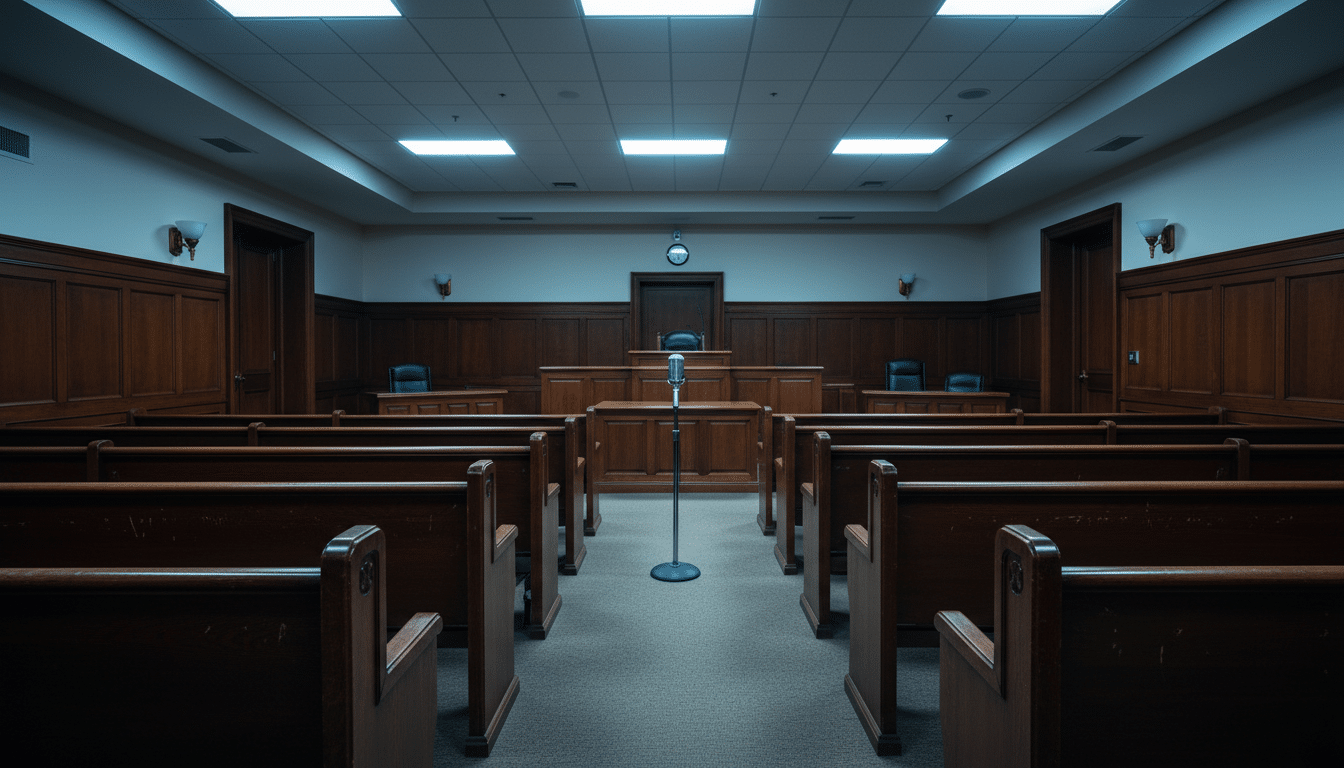 Intérieur vide d'un tribunal américain avec pupitre
