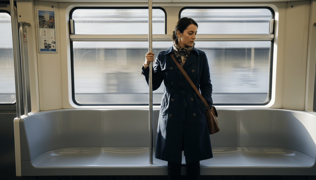 Voyageur dans rame de métro parisien moderne