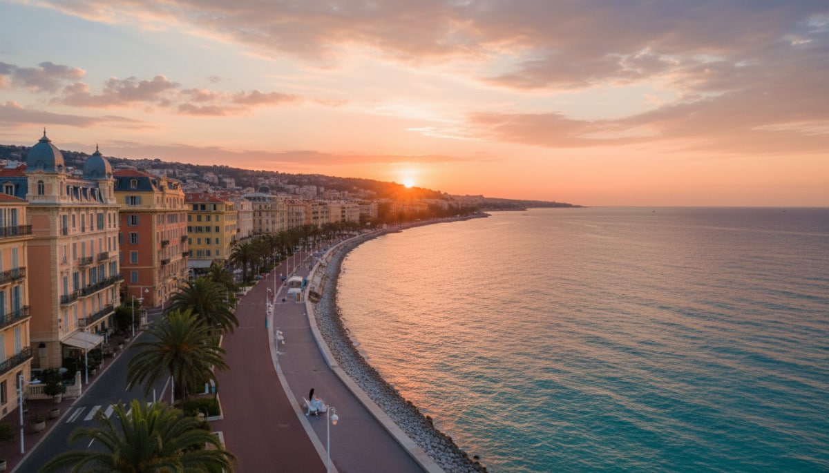 Vue aérienne de la promenade des Anglais à Nice