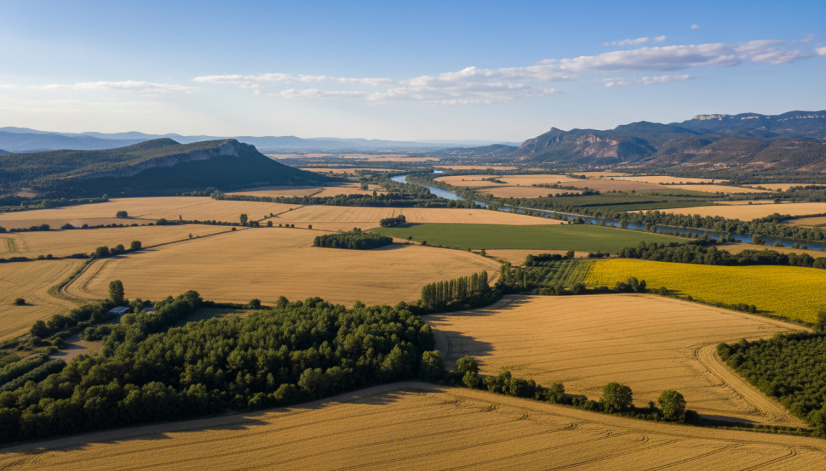 Vue aérienne de la vallée du Rhône près de Montélimar