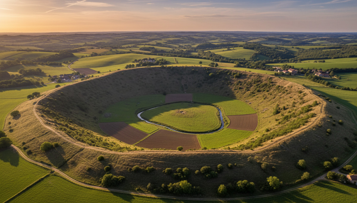 Vue aérienne du cratère d'impact de Rochechouart en France
