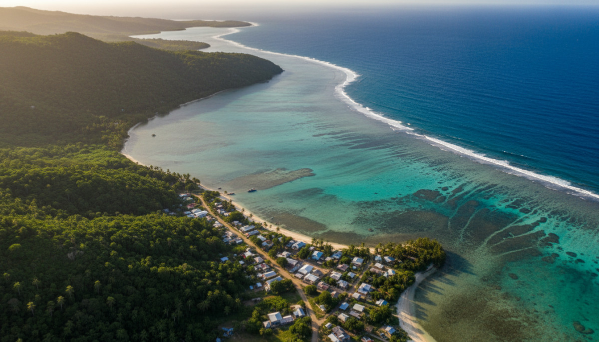 Vue aérienne du littoral de Mayotte, île française