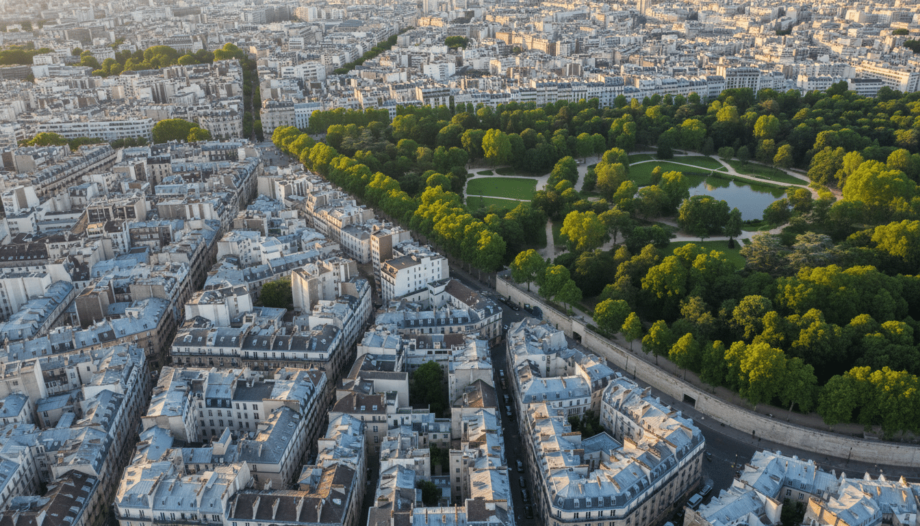 Vue aérienne d'un quartier urbain dense vs parc vert