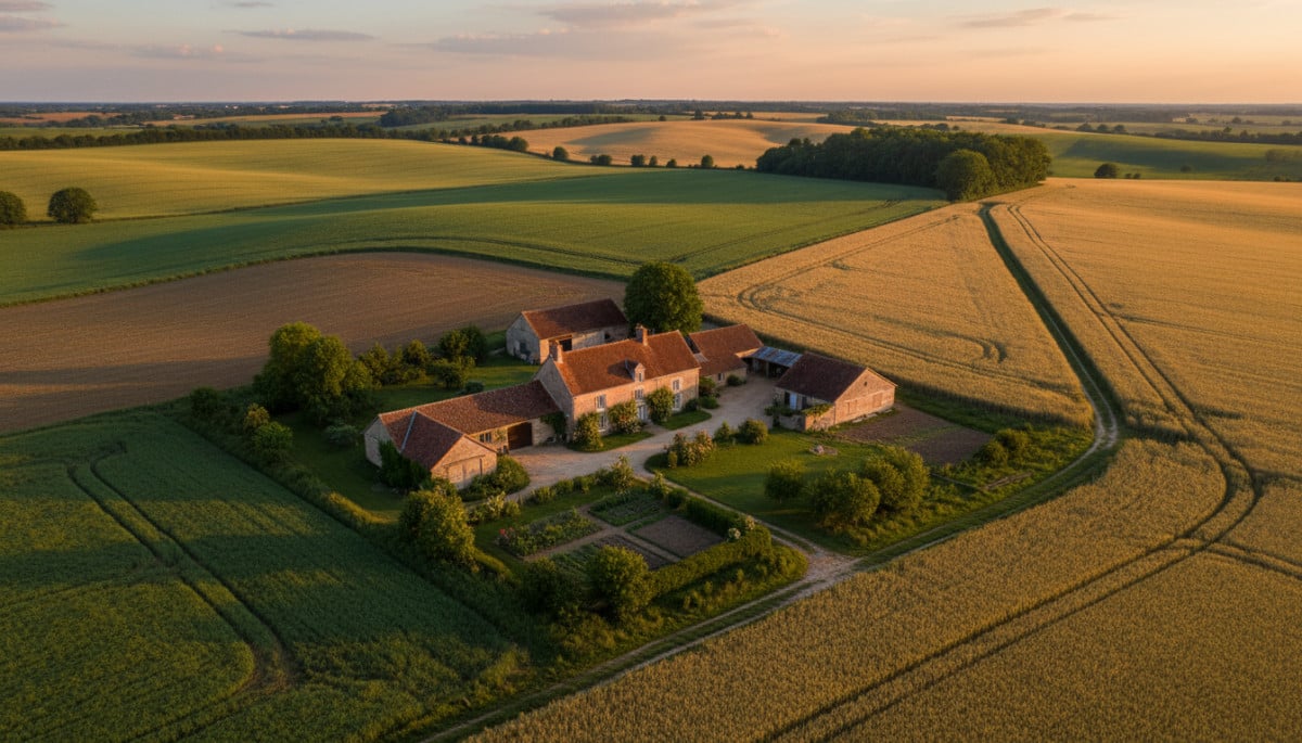 Vue aérienne d'un terrain enclavé en France