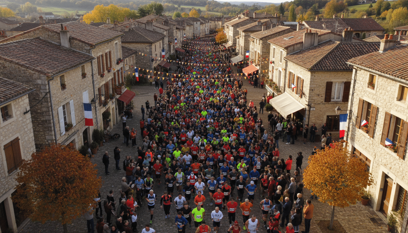 Vue aérienne d'une course de village française