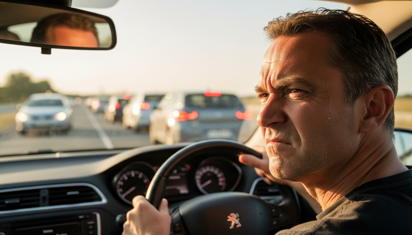 Automobiliste impatient bloqué dans les bouchons