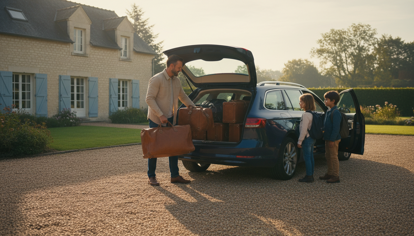 Famille chargeant sa voiture pour un départ en week-end