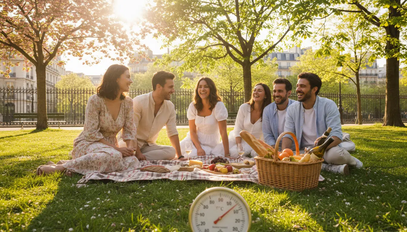 Pique-nique ensoleillé dans un parc parisien au printemps