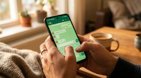 Smartphone Android affichant l'application WhatsApp