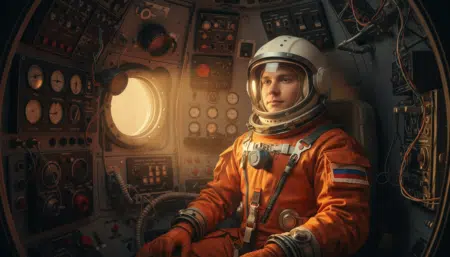 Youri Gagarine dans la capsule Vostok 1 en 1961