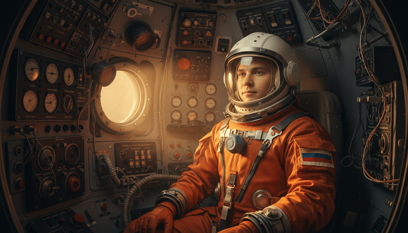 Youri Gagarine dans la capsule Vostok 1 en 1961