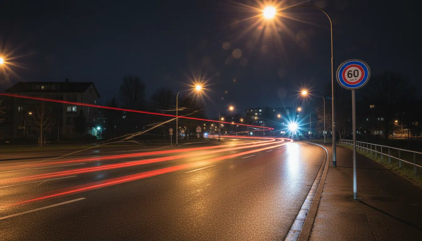 Radar de vitesse flashant sur route suisse de nuit