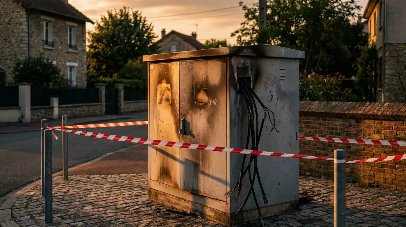 Poste électrique endommagé par un incendie en zone résidentielle