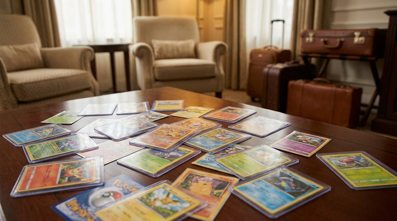 Collection de cartes Pokémon étalées sur une table