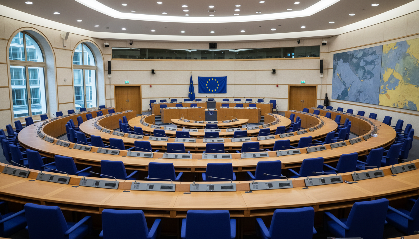 Salle de commission vide au Parlement européen à Bruxelles