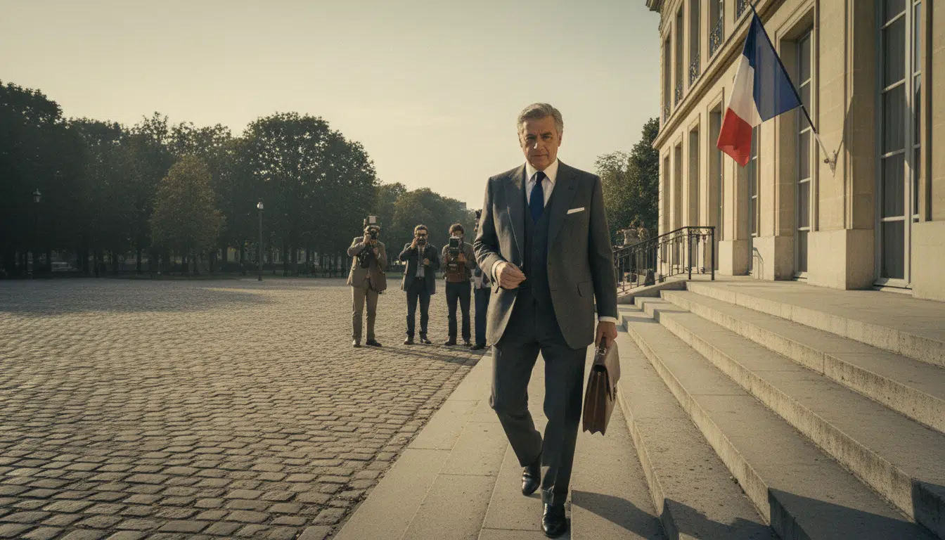 Homme politique sortant du palais de l'Élysée dans les années 1970