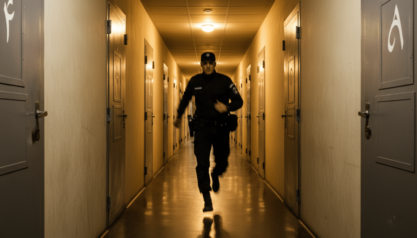 Agent de sécurité courant dans un couloir de club
