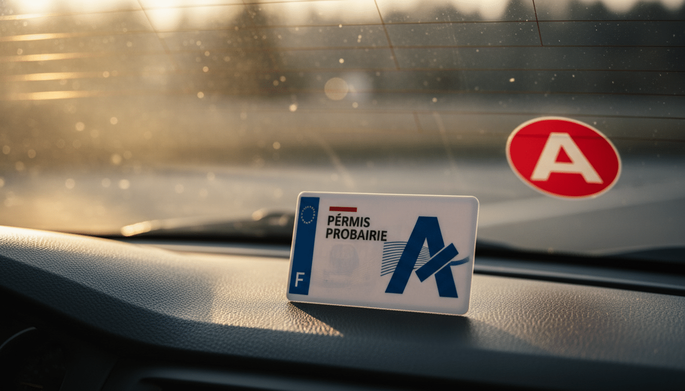 Permis probatoire posé sur le tableau de bord d'une voiture