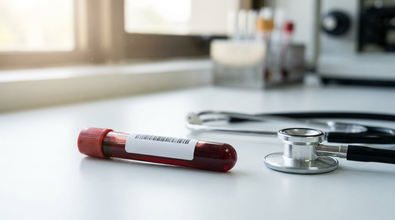 Tube de prise de sang posé sur une surface médicale