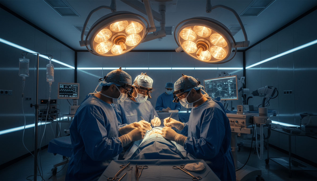 Équipe chirurgicale opérant le cerveau d'un bébé