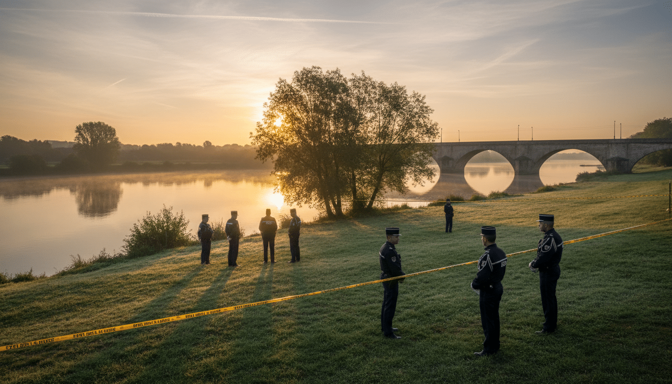 Gendarmes sur les berges de la Maine après l'accident