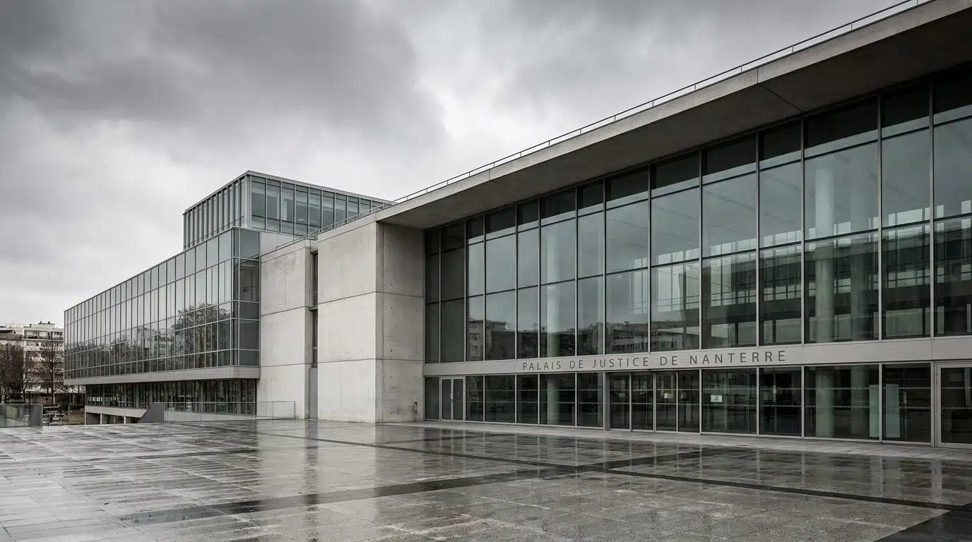 Façade du palais de justice de Nanterre sous ciel couvert
