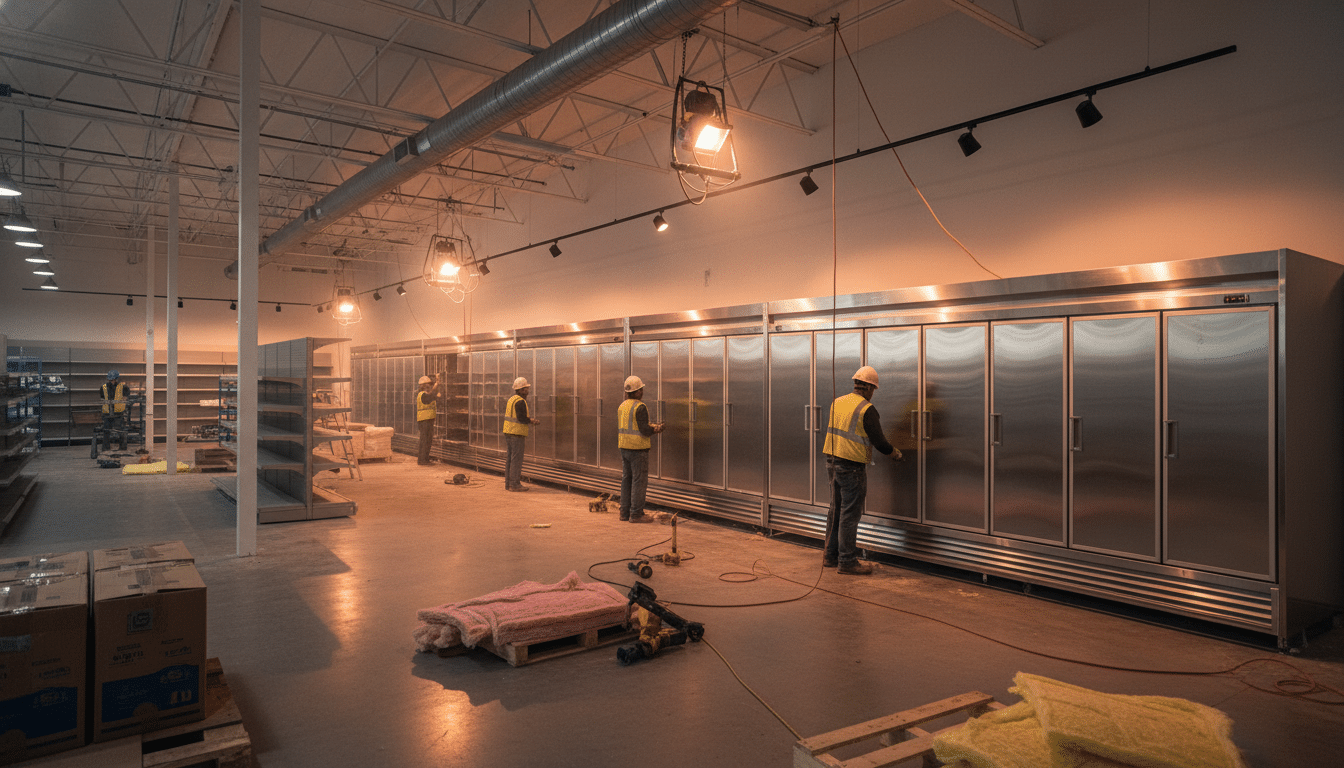 Travaux d'aménagement dans un ancien magasin Gifi pour Grand Frais