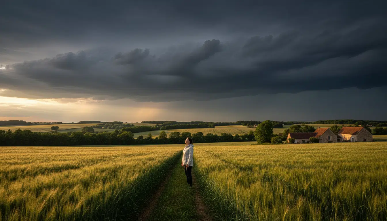 Ciel menaçant au-dessus de la campagne française