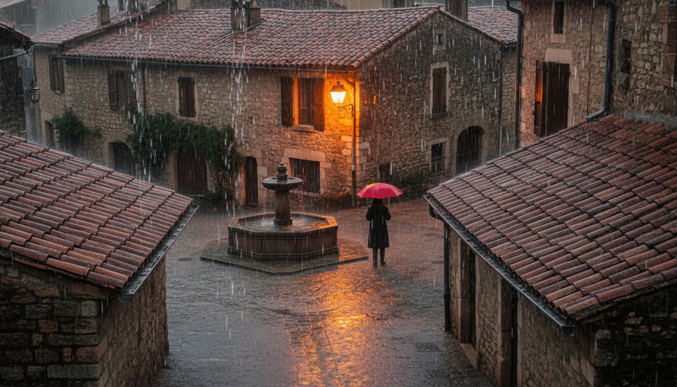 Fortes pluies sur un village de Provence