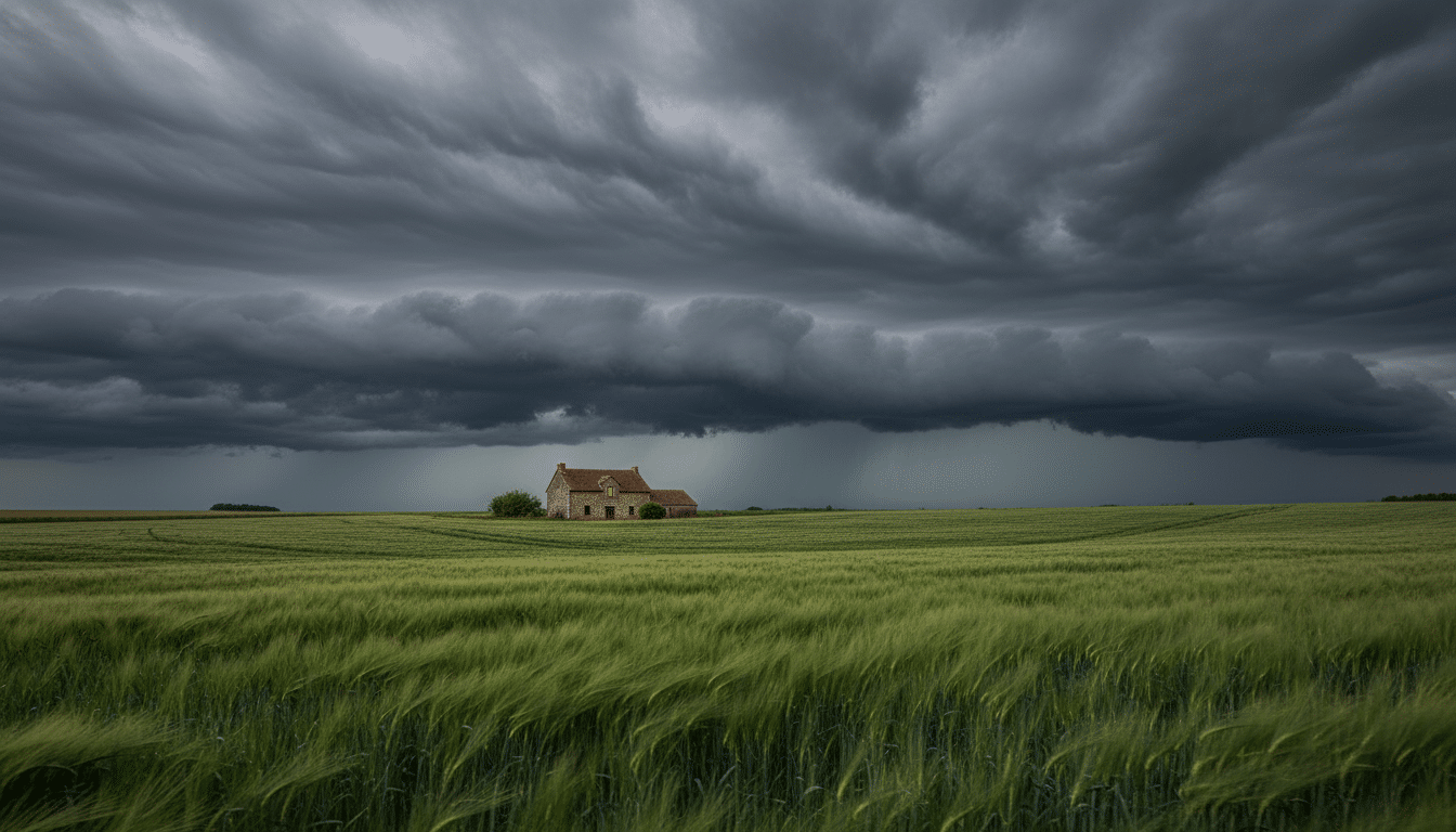 Ciel orageux au-dessus de la campagne française en mai