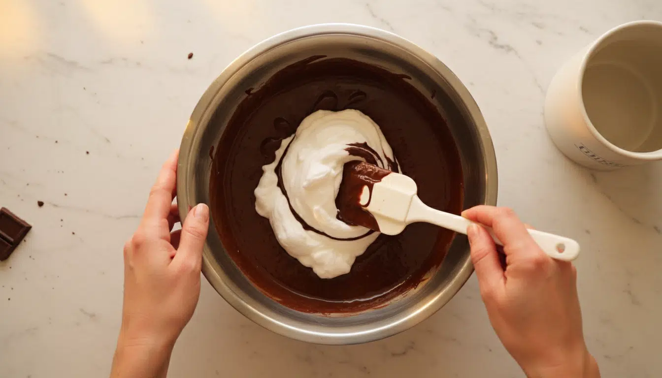 Incorporation des blancs en neige dans la pâte chocolatée