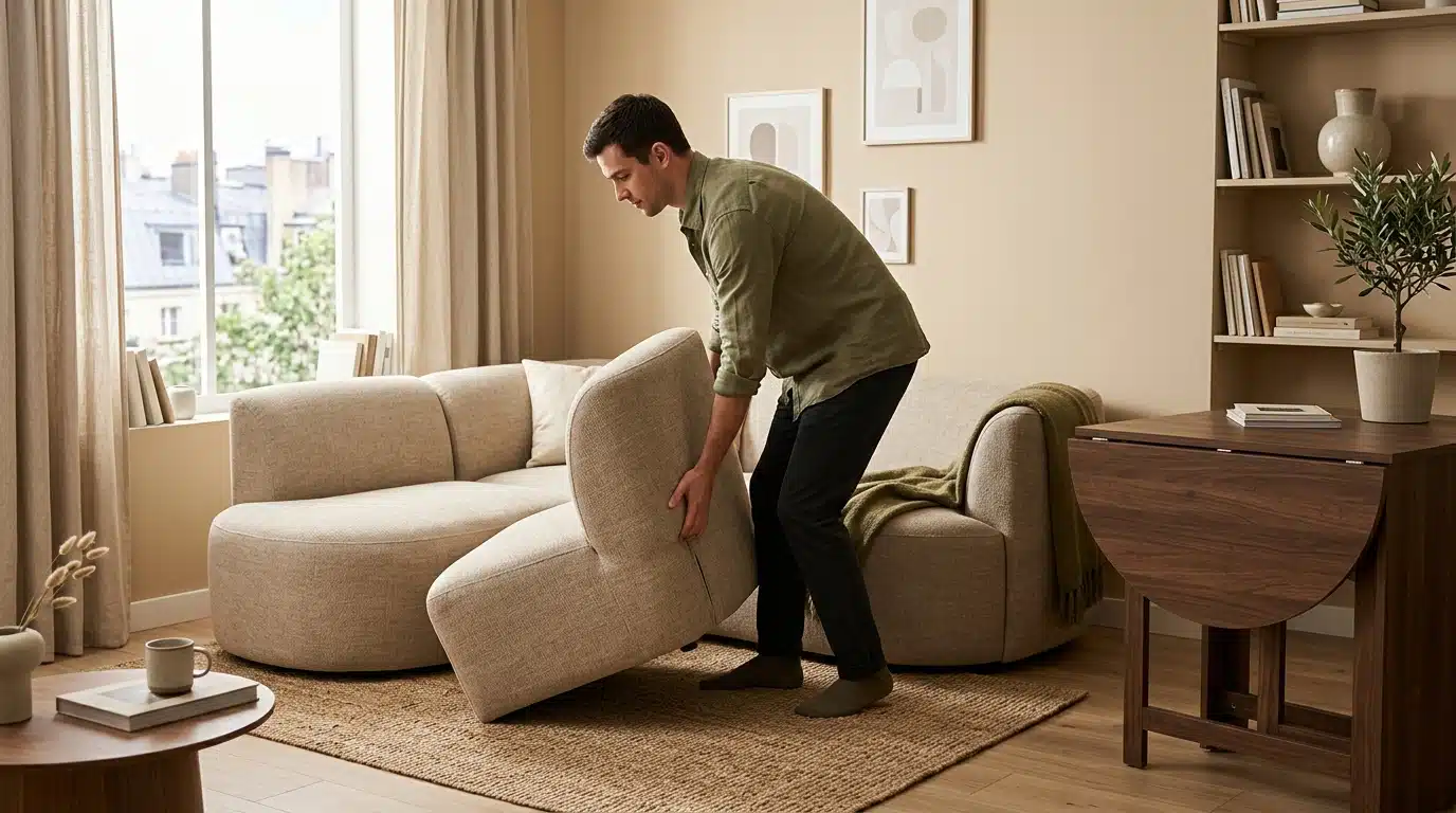 Meubles modulaires dans un salon compact et chaleureux