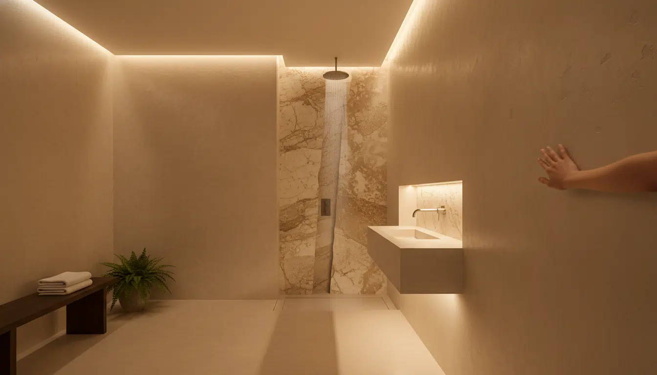 Salle de bain en microciment sans joints aux teintes naturelles
