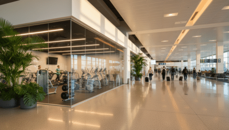 Salle de sport moderne à l'intérieur d'un aéroport