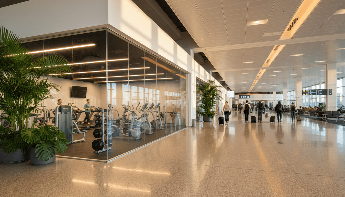 Salle de sport moderne à l'intérieur d'un aéroport
