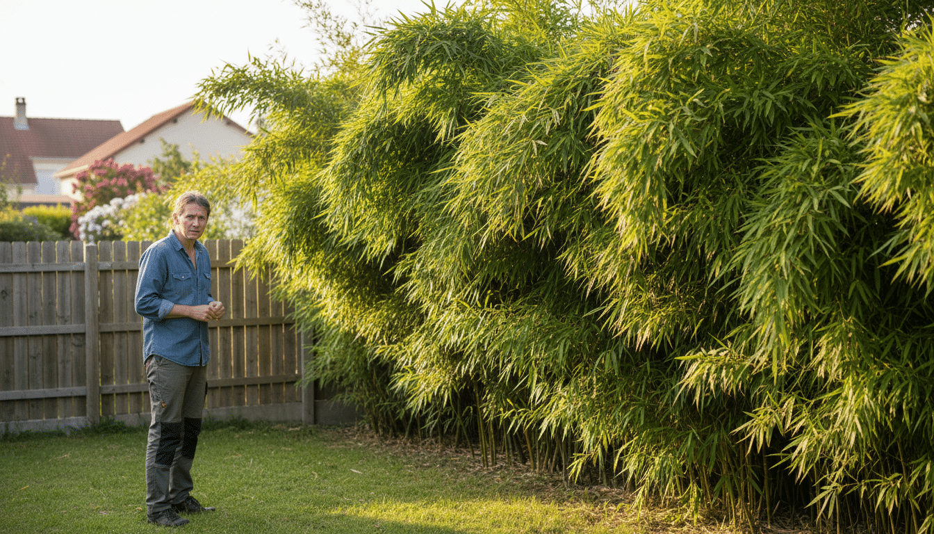 Haie de bambou dense dans un jardin résidentiel français